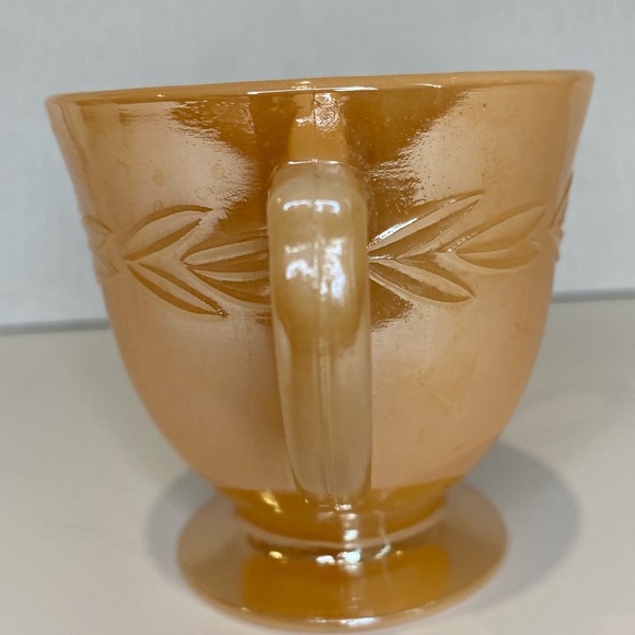 EUC Vtg Fire King Peach Lustreware Iridescent Cream Sugar Pair Laurel Pattern - Picture 6 of 13